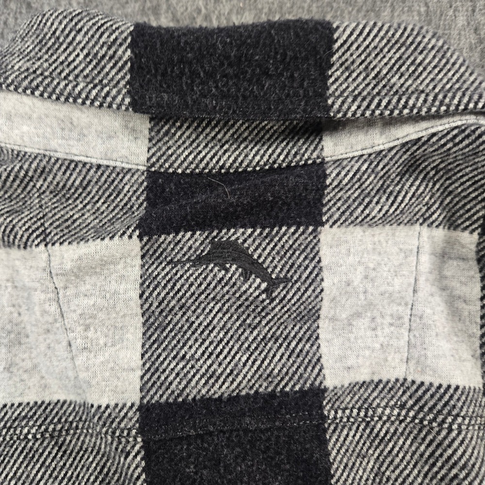 Tommy Bahama Buffalo Check Flannel Shirt Men XL Gray Black Buffalo Plaid Stretch - Picture 9 of 9